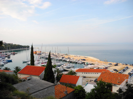 Yachts and marina in the village of Baska Voda, Croatia.のeditorial素材