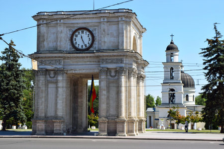 Chisinau, Moldova - July 8, 2017: Triumphal Arch or Victory Arch located in the center of the city.のeditorial素材