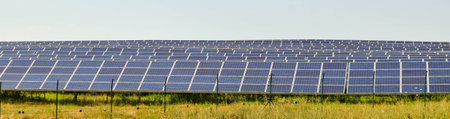 Panorama of the lot of solar panels.
