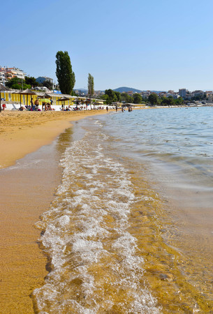The sand beach of Kavala in Greece.の写真素材