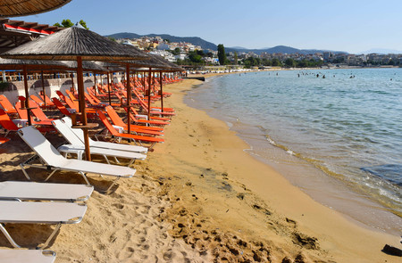 The sand beach of Kavala in Greece.の写真素材