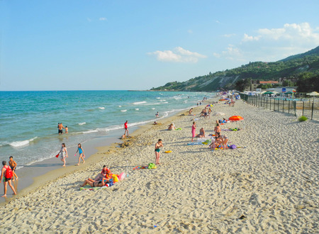 Kranevo, Bulgaria - July 9, 2017: Vacationers on the beach at summer season.のeditorial素材
