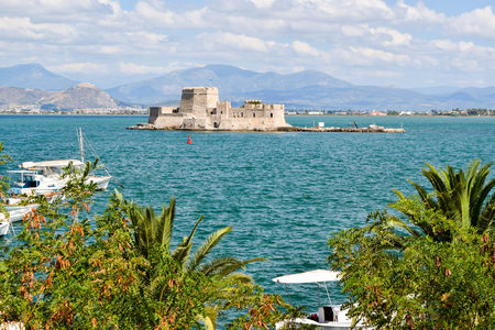 Old Venetian fortress on the island of Bourtzi, Nafplion, Greece.のeditorial素材