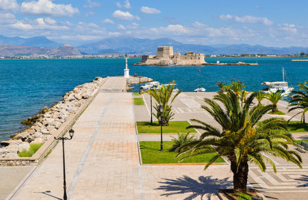 Nafplio quay and water castle of Bourtzi, Greece..の写真素材
