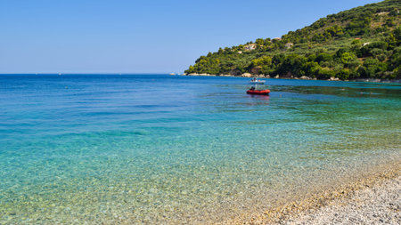 Beautiful pebble beach of Marathias, Zakynthos Island, Greece.