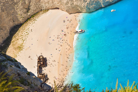 View from the top of the paradise Shipwreck Beach, Zakynthos Island, Greece.のeditorial素材