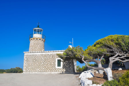 Lighthouse at Cape Skinari, island of Zakynthos, Greece.のeditorial素材