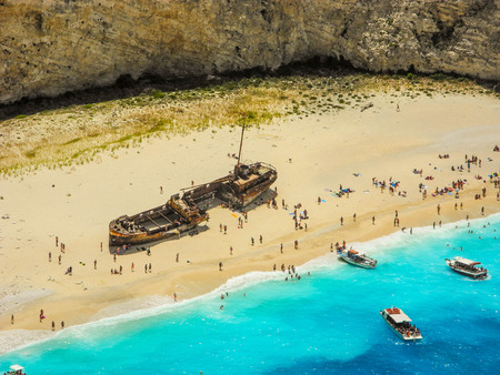 View from the top of the paradise Shipwreck Beach, Zakynthos Island, Greece.のeditorial素材