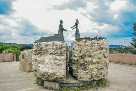 Budapest, Hungary - July 4, 2018: The sculpture âBuda Meets Pestâ or âThe Birth of Budapestâ located on Mount Gellert.のeditorial素材