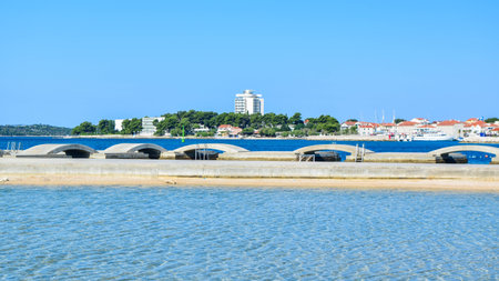 The bridges on the background of Vodice cityscape, Croatia.の写真素材