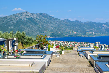 Orebic, Croatia - July 19, 2018: Cemetery near the Church of Saint Lovro.の写真素材