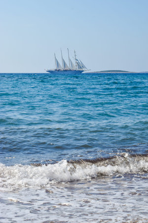 Seascape of magnificent sailing ship, Croatia.