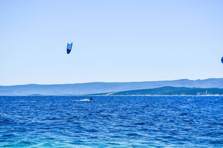 Beach Zlatni Rat (Golden Horn) Kitesurfing. Bol, Brac island, Croatia.の写真素材