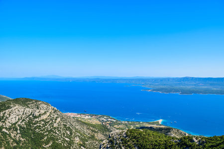 View of Zlatni Rat beach from Vidova Gora, Brac, Croatia.