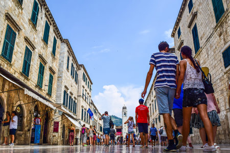 Dubrovnik, Croatia - July 26, 2018: Tourists in the old city of Dubrovnik.のeditorial素材