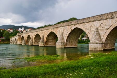 The Mehmed Pasa Sokolovic Bridge over the Drina River, Bosnia and Herzegovina.の写真素材