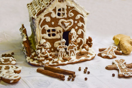 The handmade holiday gingerbread house and cookies.