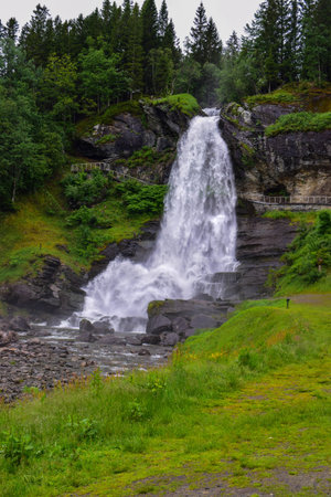 Steinsdalsfossen waterfall. One of the most visited tourist sites in Norway.の写真素材