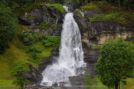 Steinsdalsfossen waterfall. One of the most visited tourist sites in Norway.の写真素材