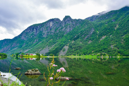 Beautiful scenery near near the E134 highway and Langfossen waterfall, Norway.の写真素材
