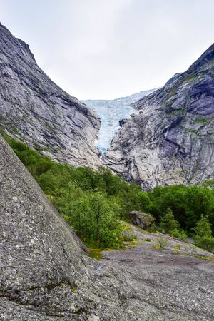 The Brikdalsbreen glacier, which is the sleeve of the large Jostedalsbreen glacier in Norway.の写真素材