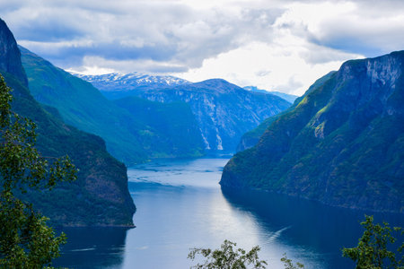 Amazing views of the Aurlandsfjord and mountains in Norway.の写真素材