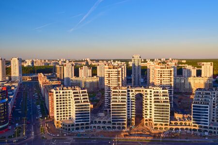 Minsk city, the capital of the Republic of Belarus. View from the observation deck of the National Library of Belarus, known for its unusual rhombocubic shape.
の写真素材