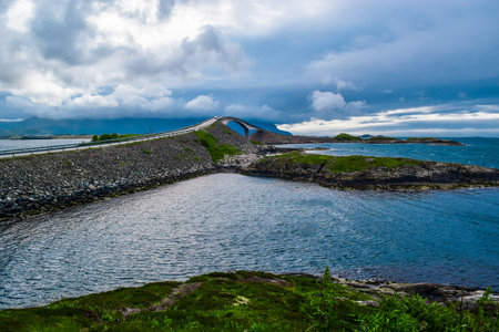 Storseisundet Bridge (Storseisundbrua) is the most famous and longest of the eight bridges that make up Atlantic Ocean Road. It is one of the country's official national tourist routes of Norway.の写真素材