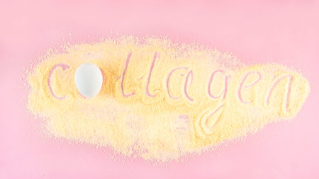 Collagen lettering made on gelatin. Gelatin and eggs are the main foods containing collagen,...
