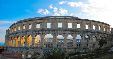 Ancient Roman amphitheater arena in Pula, one of the best preserved landmark of Croatia.のeditorial素材