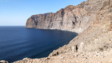 Giant cliffs, Acantilados de Los Gigantes, that rise from sea to height of 500-800 meters. Cliffs are one of the main tourist attractions of Tenerife. Canary Islands. Spain. Atlantic Ocean.の写真素材