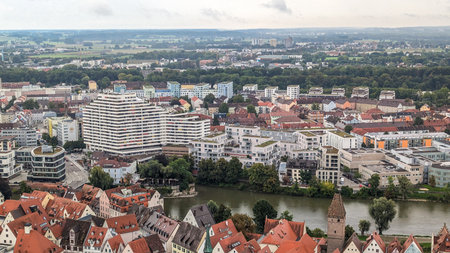 Cityscape of Ulm from the heights of Ulm Minster is a Gothic church, one of the tallest cathedrals in the world. Panoramic aerial view. Baden-WÃ¼rttemberg (Germany).の写真素材