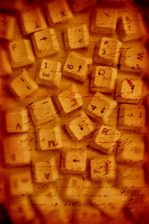 Computer keys with old paper backgroundの写真素材