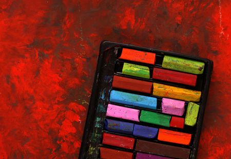 Close up of multicolored Oil pastels の写真素材