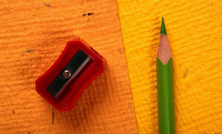 Multicolored pencils with handmade paperの写真素材