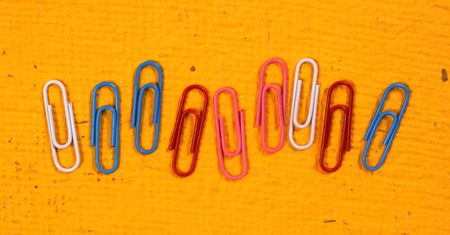 Color paper clips with handmade paperの写真素材