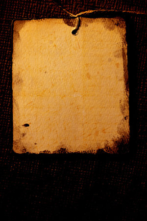 Close up of handmade paper tag for backgroundの写真素材