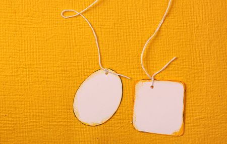 Close up of handmade paper tag for backgroundの写真素材