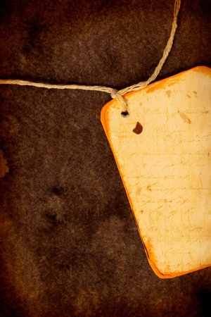 Close up of handmade paper tag for backgroundの写真素材