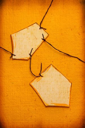 Close up of handmade paper tag for backgroundの写真素材