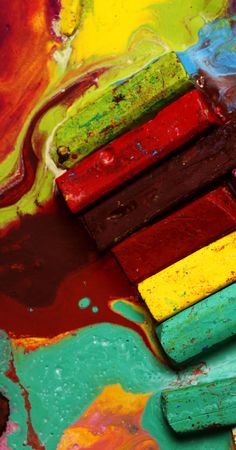 Close up of oil pastelsの写真素材