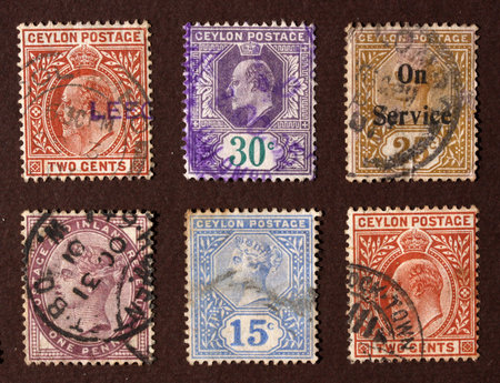 Close up of ancient old postal stamps