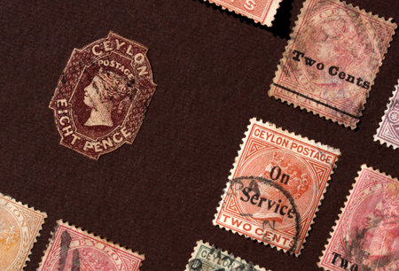 Close up of ancient old postal stamps