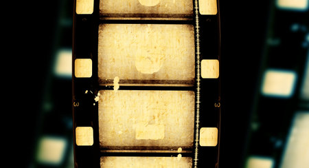 Close up of vintage movie film strips
