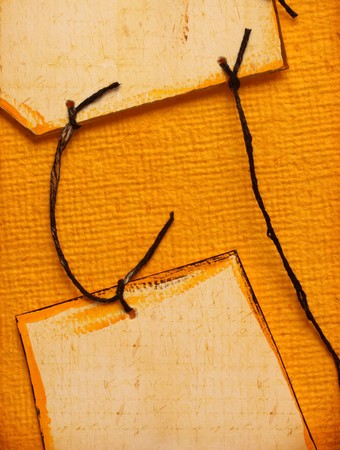 Close up of handmade paper tag for backgroundの写真素材