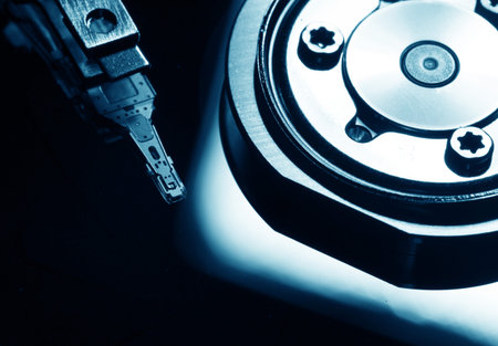 Close Up of a hard disk drive internals