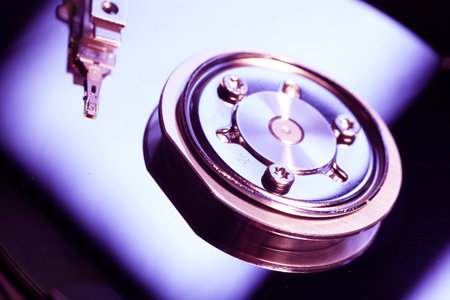 Close Up of a hard disk drive internals