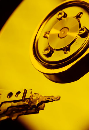 Close Up of a hard disk drive internals
