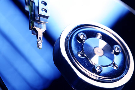 Close Up of a hard disk drive internals