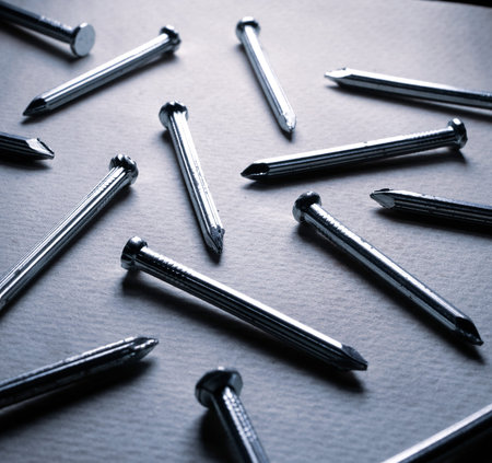 Close up of some iron steel hardware nails